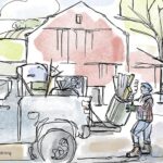 cartoon of truck with garbage loaded